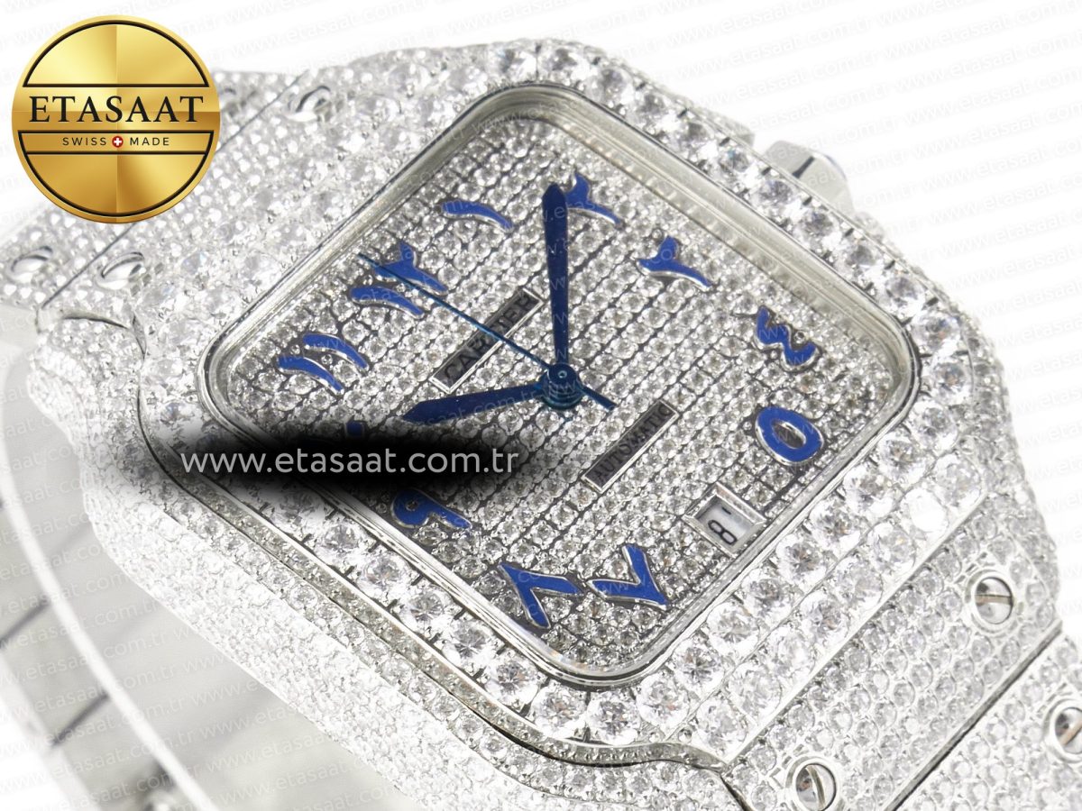 Cartier Santos De 40mm TWF 1:1 Best Edition Blue Diamond Dial SS/SS A2824 - Görsel 7