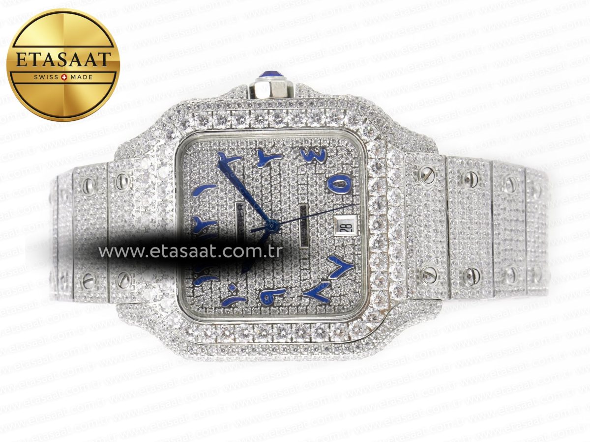 Cartier Santos De 40mm TWF 1:1 Best Edition Blue Diamond Dial SS/SS A2824 - Görsel 9