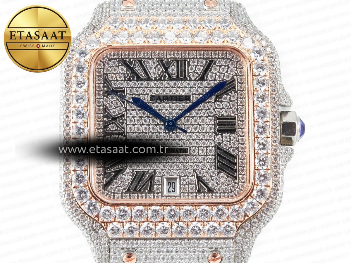 Cartier Santos De 40mm TWF 1:1 Best Edition Diamond Dial SS/RG Dia/Rmn A2824 - Görsel 4