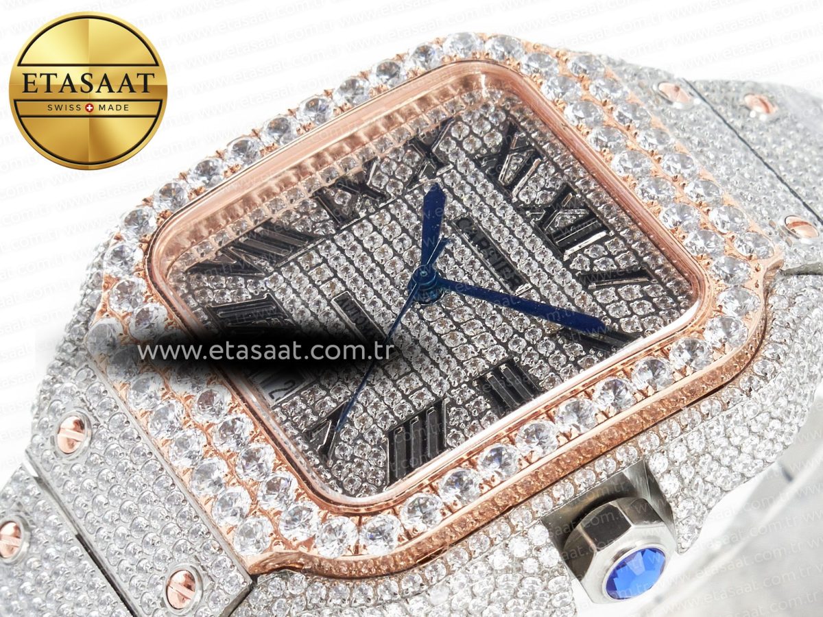 Cartier Santos De 40mm TWF 1:1 Best Edition Diamond Dial SS/RG Dia/Rmn A2824 - Görsel 6