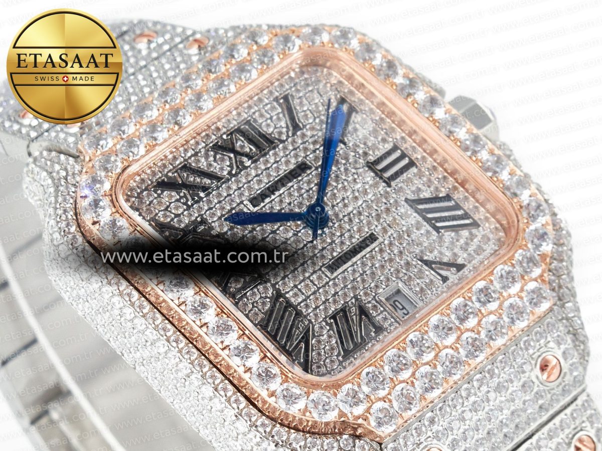 Cartier Santos De 40mm TWF 1:1 Best Edition Diamond Dial SS/RG Dia/Rmn A2824 - Görsel 7