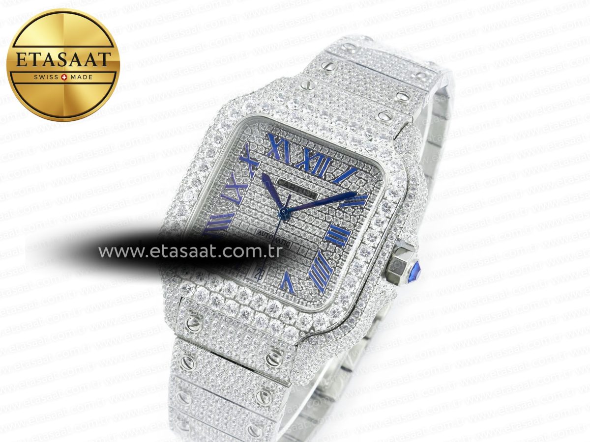 Cartier Santos De 40mm TWF 1:1 Best Edition Diamond Dial SS/SS Dia/Rmn A2824 - Görsel 1