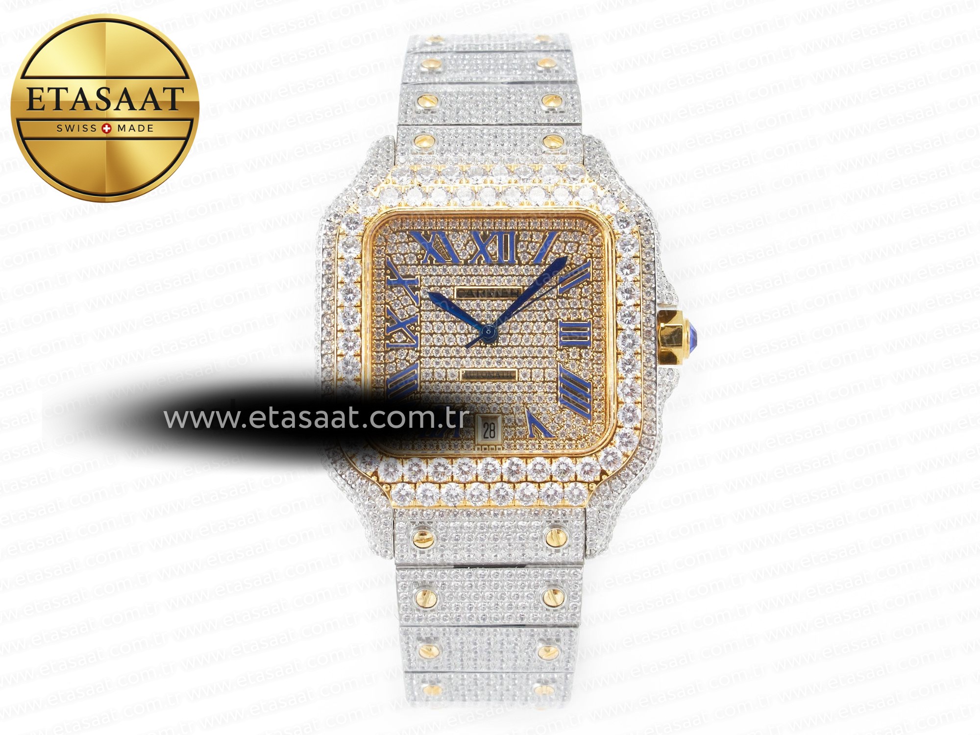 Cartier Santos De 40mm Twf Pırlantalı Kadran A2824 Eta Saat - 1:1 Süper Klon Replika Saat Cartier Santos De 40mm Twf Pırlantalı Kadran A2824 Eta Saat - 1:1 Süper Klon Replika Saat