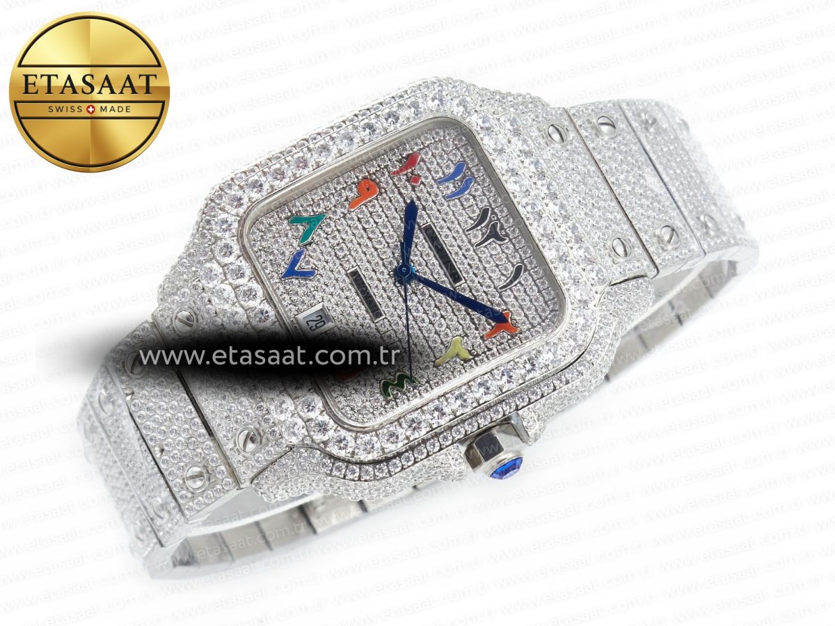 Cartier Santos De 40mm TWF 1:1 Best Edition Rainbow Diamond Dial SS/SS A2824 - Görsel 11