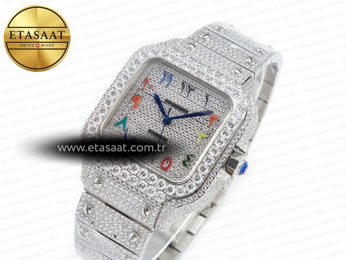 Cartier Santos De 40mm TWF 1:1 Best Edition Rainbow Diamond Dial SS/SS A2824 - Görsel 2