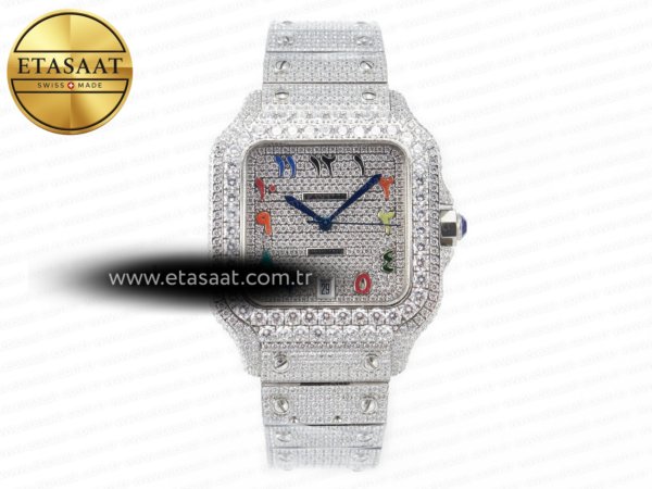Cartier Santos De 40mm Twf Gökkuşağı Kadran A2824 Eta Saat - 1:1 Süper Klon Replika Saat
