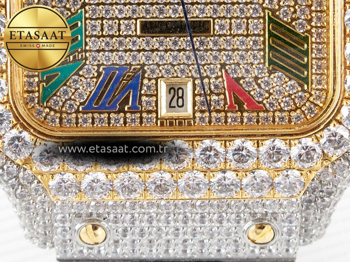 Cartier Santos De 40mm TWF 1:1 Best Edition Rainbow Diamond Dial SS/YG Dia/Rmn A2824 - Görsel 12