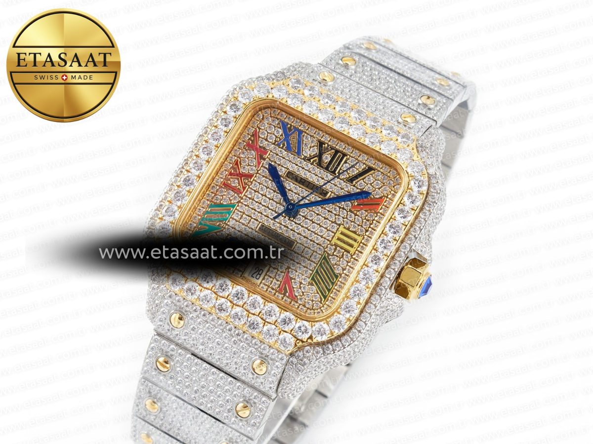 Cartier Santos De 40mm TWF 1:1 Best Edition Rainbow Diamond Dial SS/YG Dia/Rmn A2824 - Görsel 2