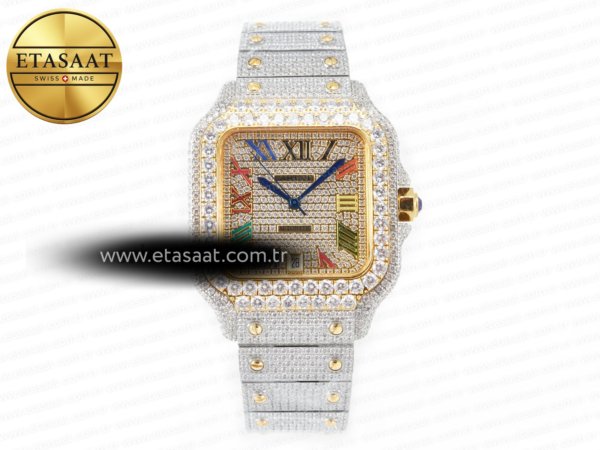 Cartier Santos De 40mm Twf Gökkuşağı Kadran A2824 S2 Eta Saat - 1:1 Süper Klon Replika Saat