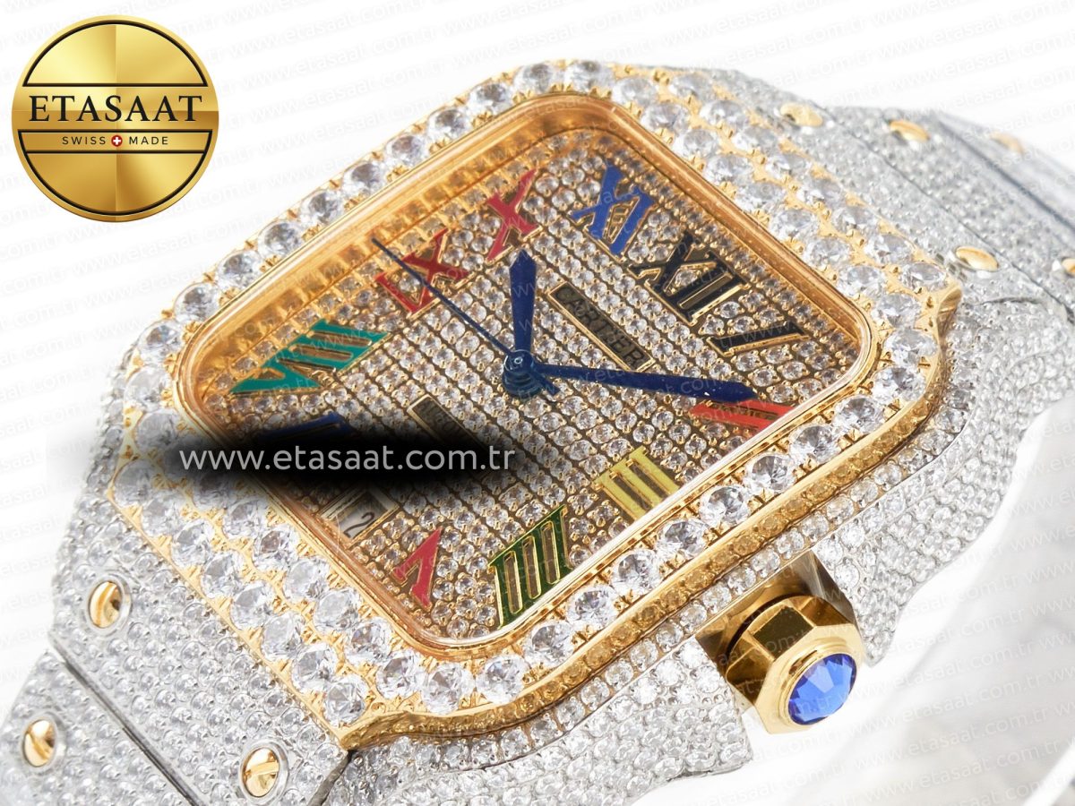 Cartier Santos De 40mm TWF 1:1 Best Edition Rainbow Diamond Dial SS/YG Dia/Rmn A2824 - Görsel 6