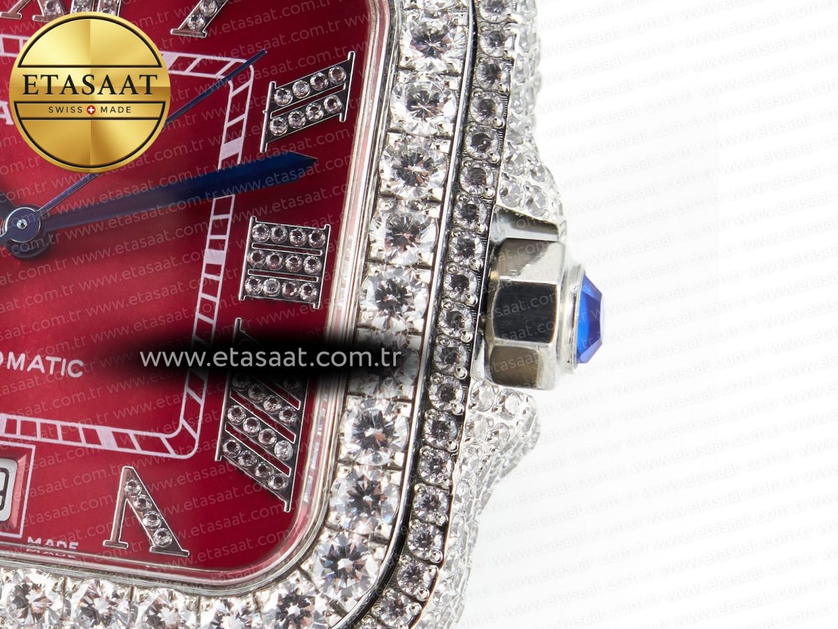 Cartier Santos De 40mm TWF 1:1 Best Edition Red Dial SS/SS Dia/Rmn A2824 - Görsel 11