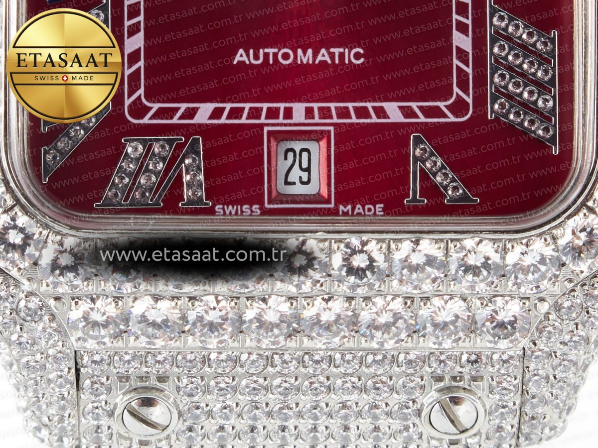 Cartier Santos De 40mm TWF 1:1 Best Edition Red Dial SS/SS Dia/Rmn A2824 - Görsel 12