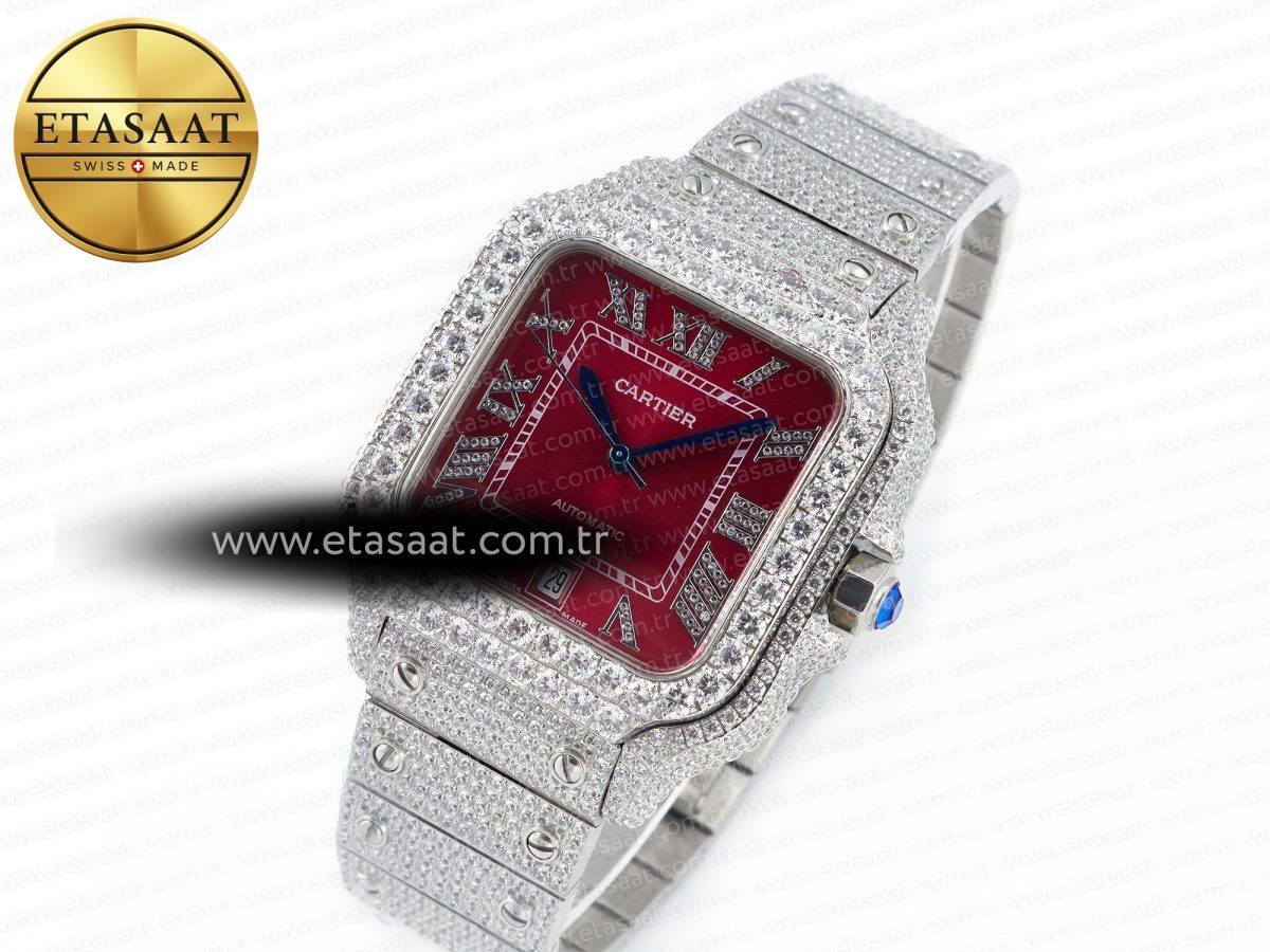 Cartier Santos De 40mm TWF 1:1 Best Edition Red Dial SS/SS Dia/Rmn A2824 - Görsel 2
