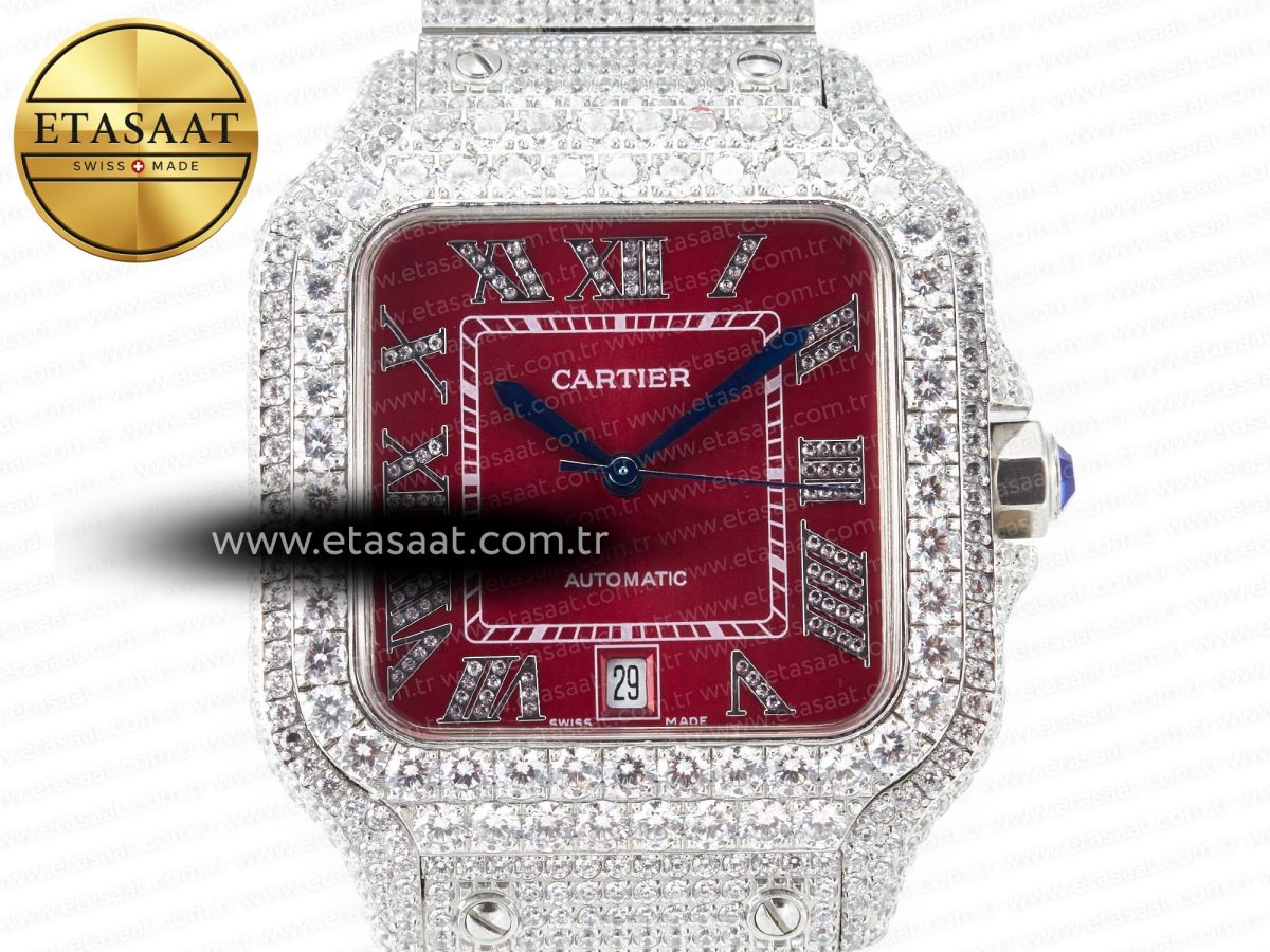 Cartier Santos De 40mm TWF 1:1 Best Edition Red Dial SS/SS Dia/Rmn A2824 - Görsel 4