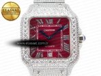Cartier Santos De 40mm TWF 1:1 Best Edition Red Dial SS/SS Dia/Rmn A2824 - Görsel 4