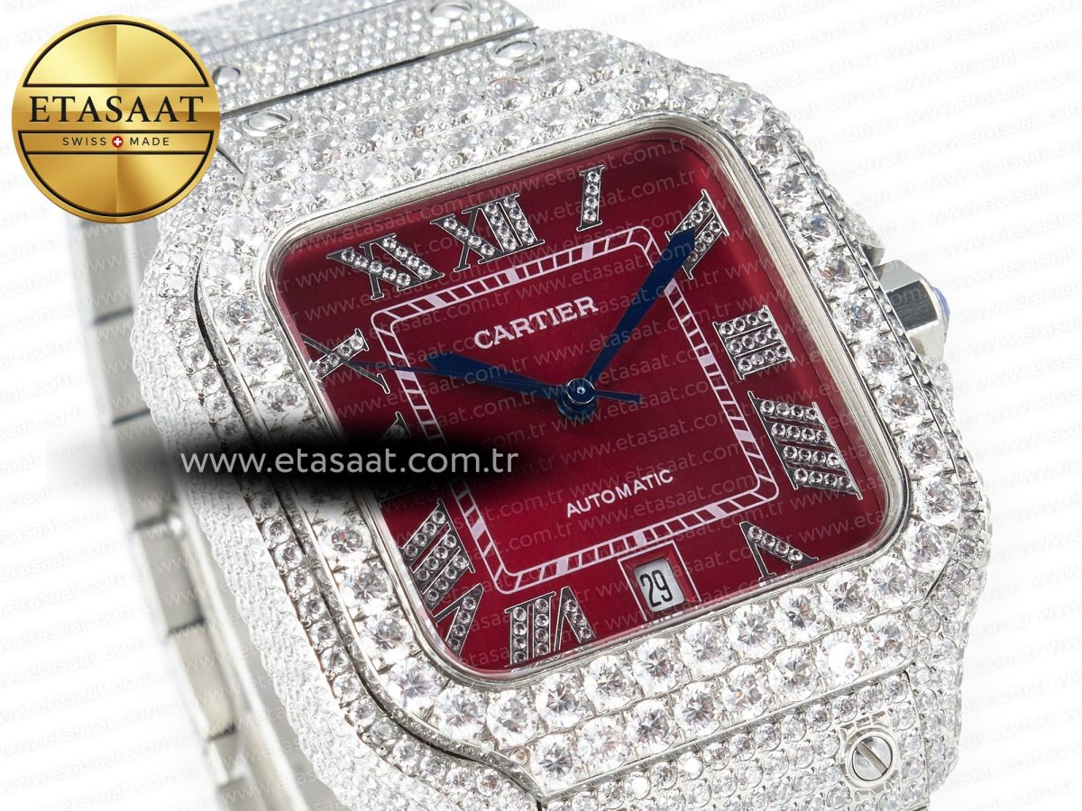 Cartier Santos De 40mm TWF 1:1 Best Edition Red Dial SS/SS Dia/Rmn A2824 - Görsel 5