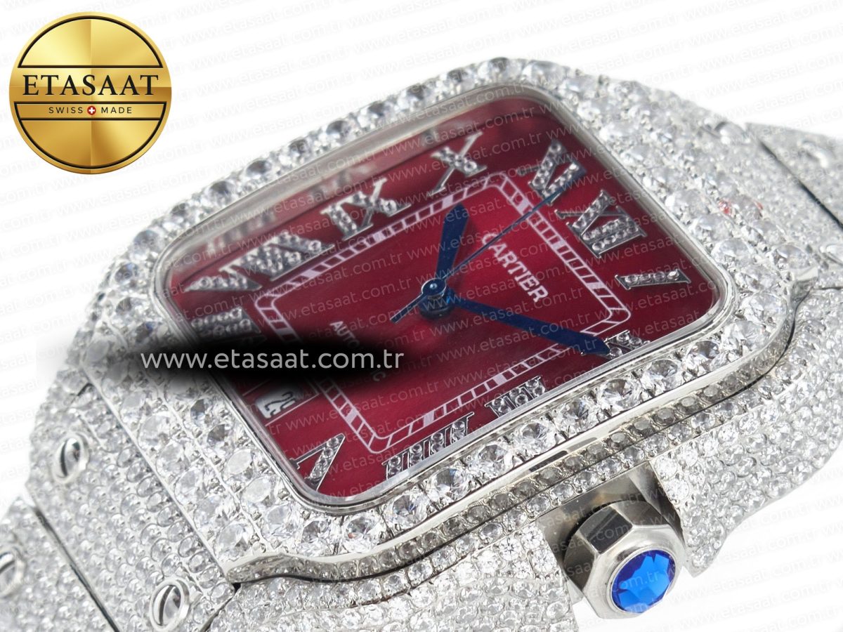 Cartier Santos De 40mm TWF 1:1 Best Edition Red Dial SS/SS Dia/Rmn A2824 - Görsel 6