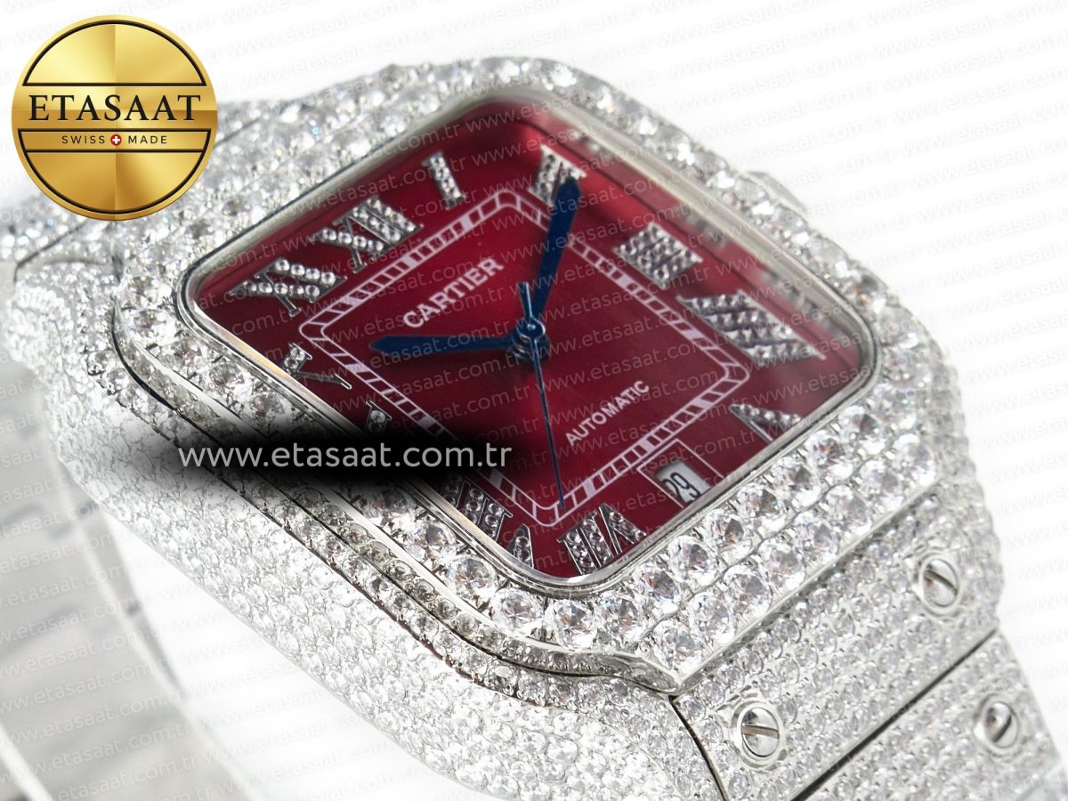 Cartier Santos De 40mm TWF 1:1 Best Edition Red Dial SS/SS Dia/Rmn A2824 - Görsel 7