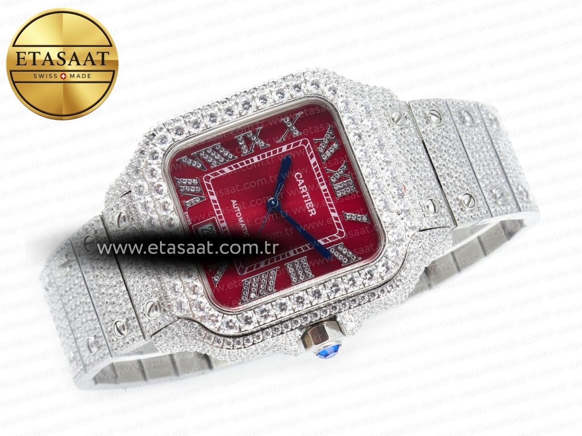 Cartier Santos De 40mm TWF 1:1 Best Edition Red Dial SS/SS Dia/Rmn A2824 - Görsel 8