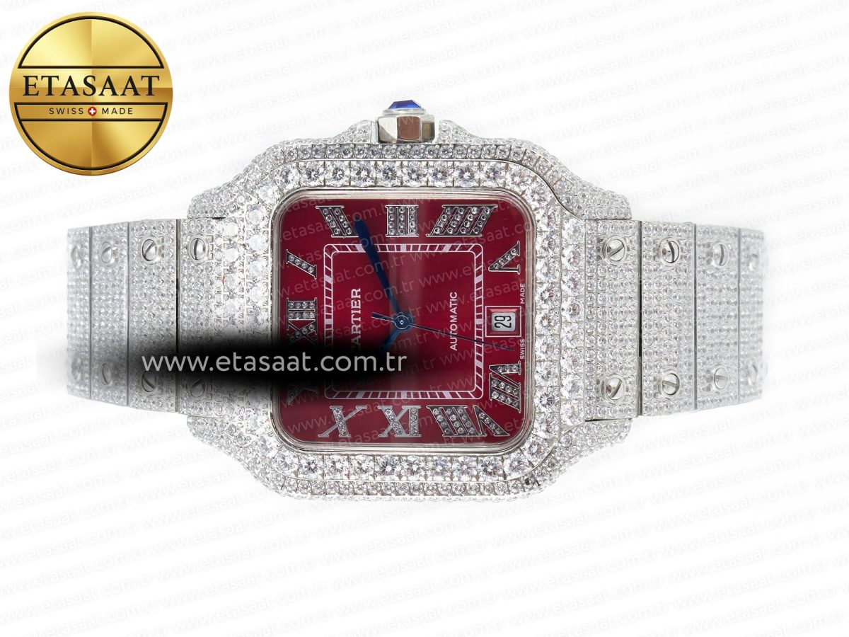 Cartier Santos De 40mm TWF 1:1 Best Edition Red Dial SS/SS Dia/Rmn A2824 - Görsel 9