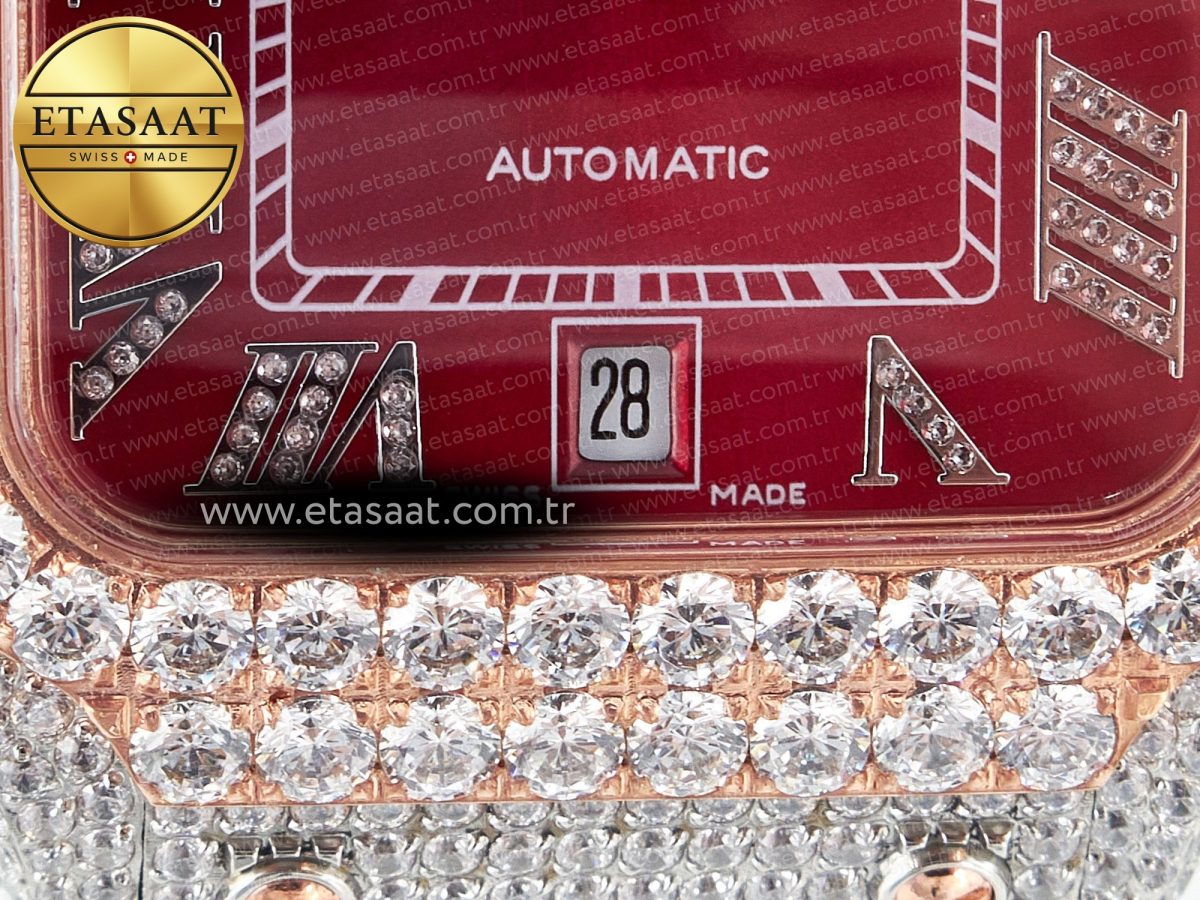 Cartier Santos De 40mm TWF 1:1 Best Edition Red Diamond Dial SS/RG Dia/Rmn A2824 - Görsel 12