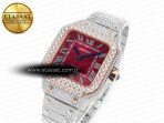 Cartier Santos De 40mm TWF 1:1 Best Edition Red Diamond Dial SS/RG Dia/Rmn A2824 - Görsel 2