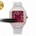 Cartier Santos De 40mm Twf Kırmızı Pırlantalı Kadran A2824 Eta Saat - Görsel 3 - 1:1 Süper Klon Saat