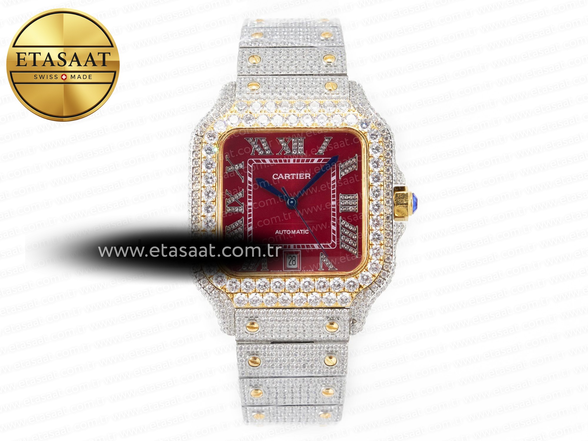 Cartier Santos De Kırmızı Pırlantalı A2824 Eta Saat Eta Saat - 1:1 Süper Klon Replika Saat Cartier Santos De Kırmızı Pırlantalı A2824 Eta Saat Eta Saat - 1:1 Süper Klon Replika Saat