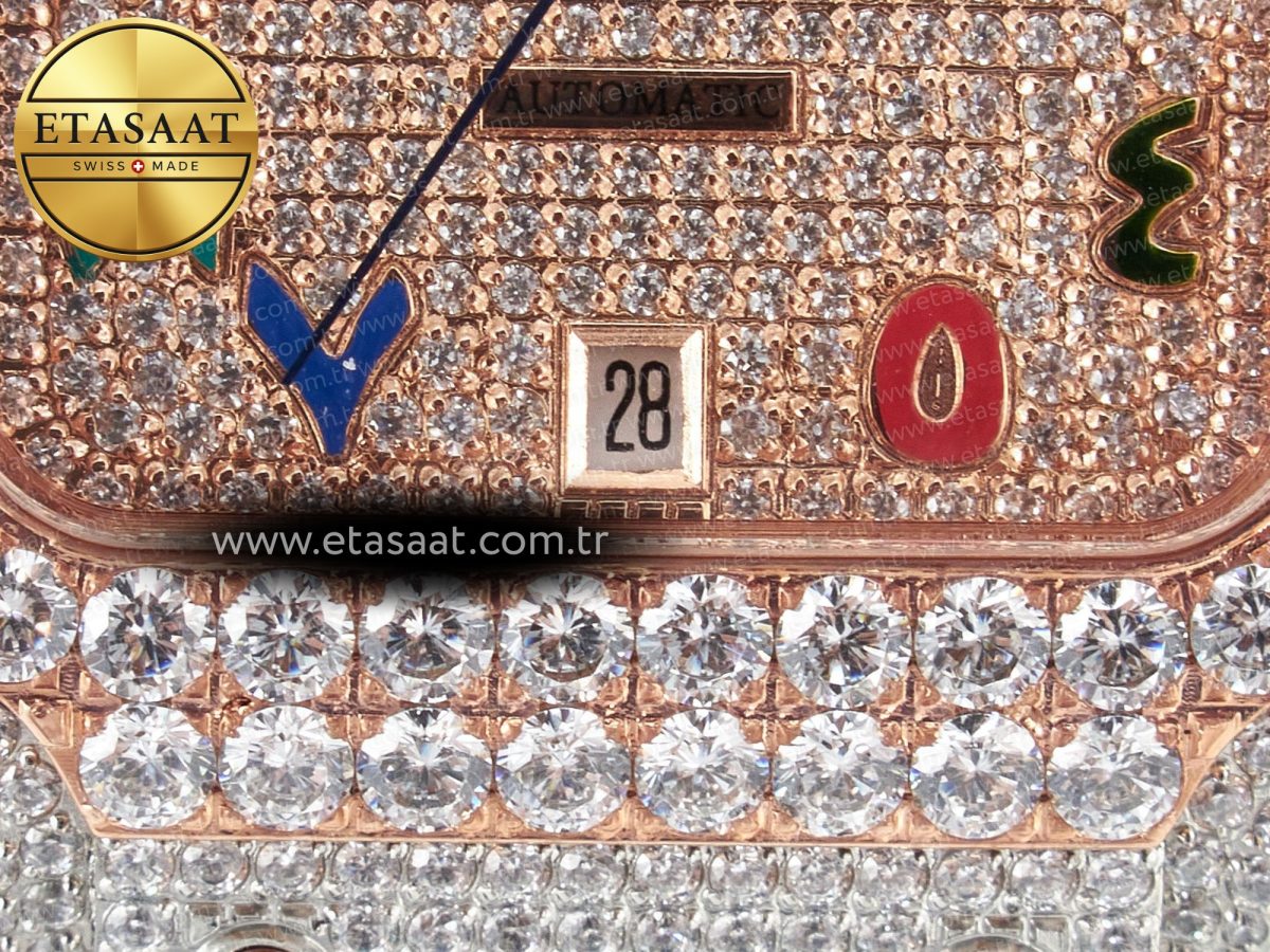 Cartier Santos De 40mm TWF 1:1 Best Edition RG Diamond Dial SS/RG A2824 - Görsel 12