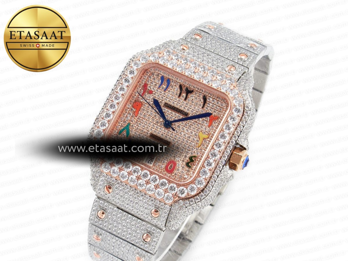 Cartier Santos De 40mm TWF 1:1 Best Edition RG Diamond Dial SS/RG A2824 - Görsel 2