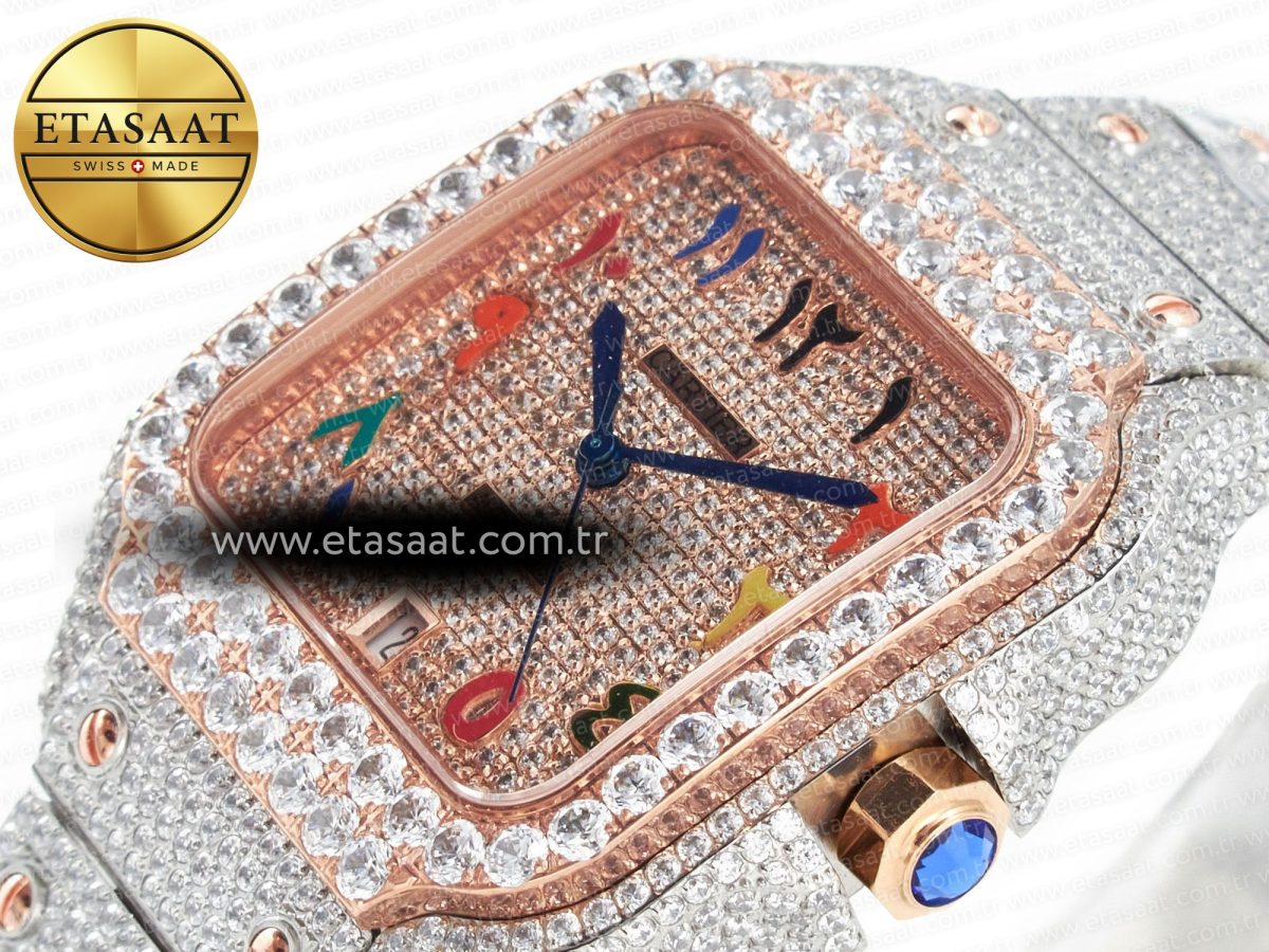 Cartier Santos De 40mm TWF 1:1 Best Edition RG Diamond Dial SS/RG A2824 - Görsel 6