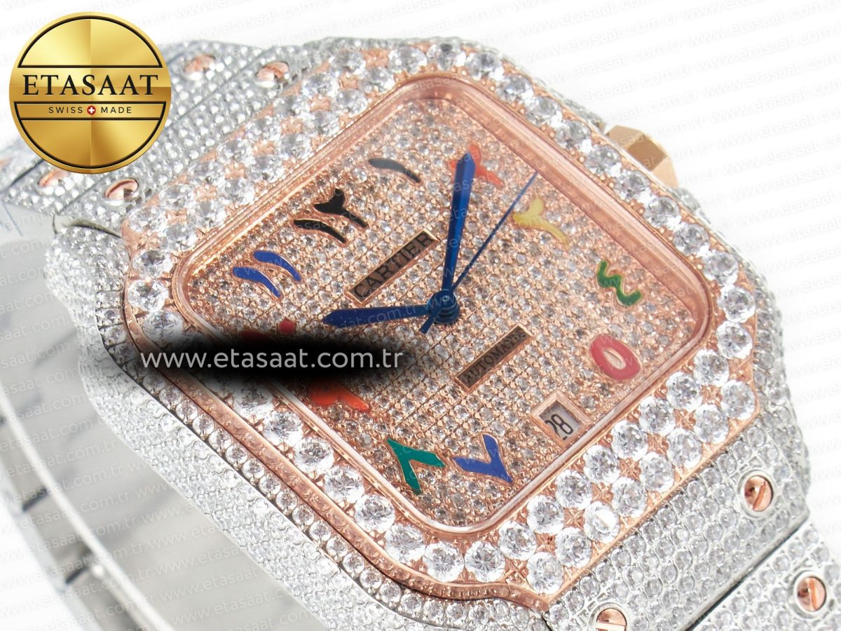 Cartier Santos De 40mm TWF 1:1 Best Edition RG Diamond Dial SS/RG A2824 - Görsel 7