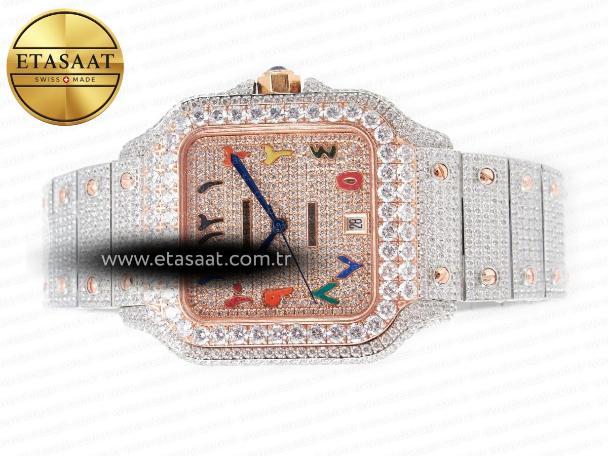 Cartier Santos De 40mm TWF 1:1 Best Edition RG Diamond Dial SS/RG A2824 - Görsel 9