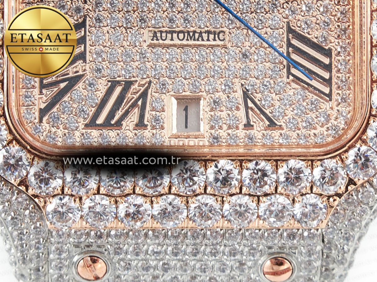 Cartier Santos De 40mm TWF 1:1 Best Edition RG Diamond Dial SS/RG Dia/Rmn A2824 - Görsel 12