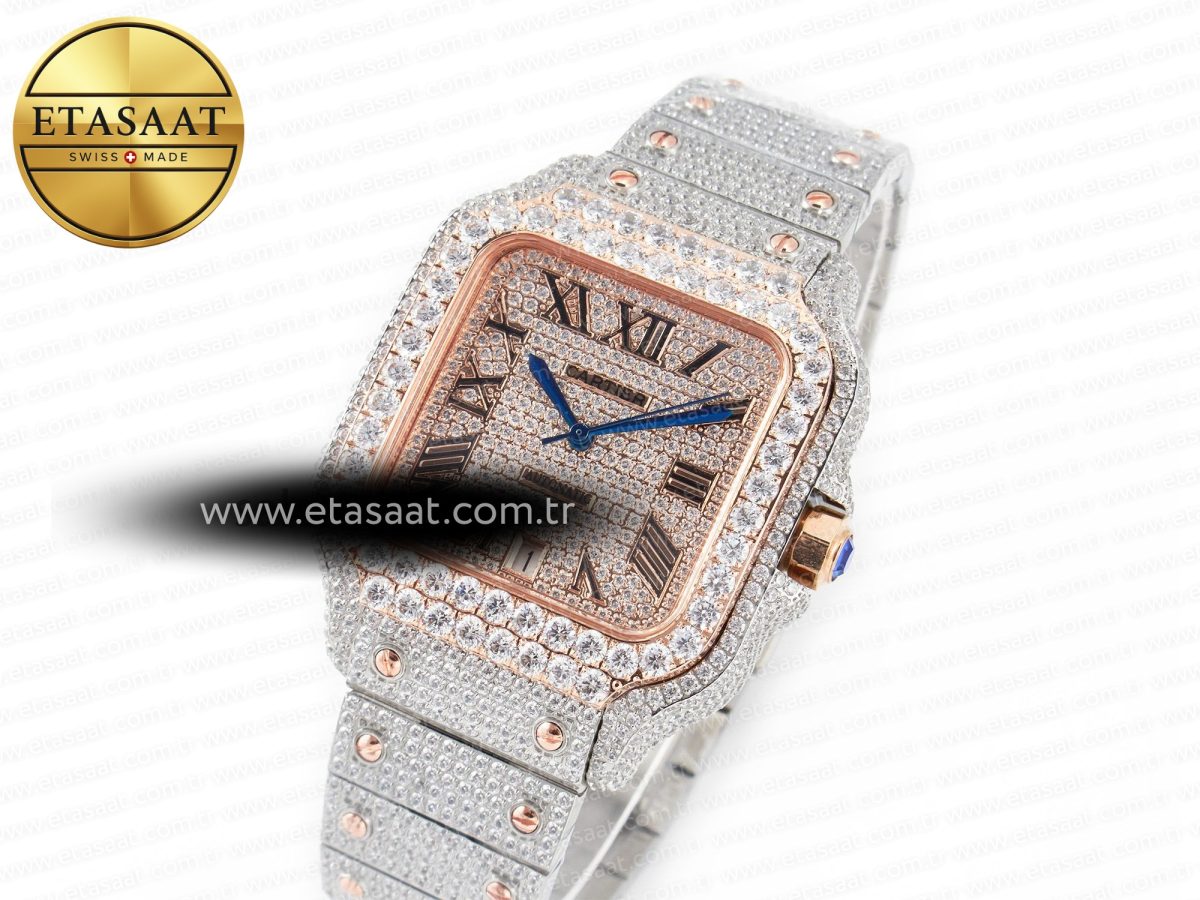Cartier Santos De 40mm TWF 1:1 Best Edition RG Diamond Dial SS/RG Dia/Rmn A2824 - Görsel 2