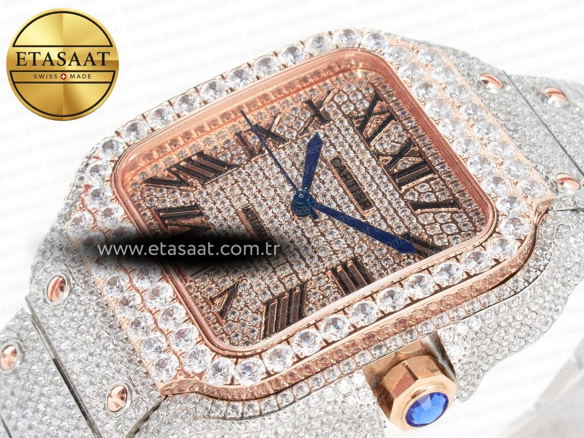 Cartier Santos De 40mm TWF 1:1 Best Edition RG Diamond Dial SS/RG Dia/Rmn A2824 - Görsel 6