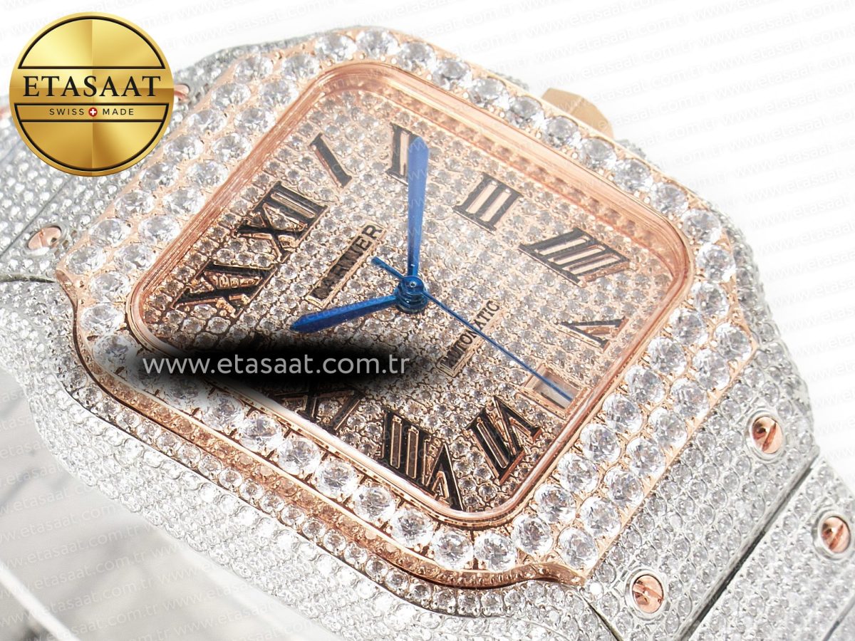 Cartier Santos De 40mm TWF 1:1 Best Edition RG Diamond Dial SS/RG Dia/Rmn A2824 - Görsel 7