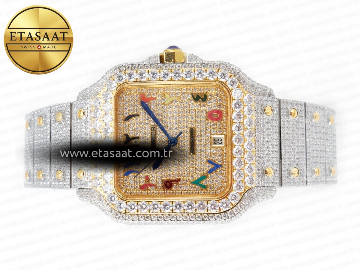 Cartier Santos De 40mm TWF 1:1 Best Edition RG Diamond Dial SS/YG A2824 - Görsel 9