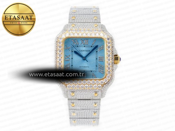 Cartier Santos De 40mm Twf RG Pırlantalı Kadran A2824 V3 Eta Saat - 1:1 Süper Klon Replika Saat
