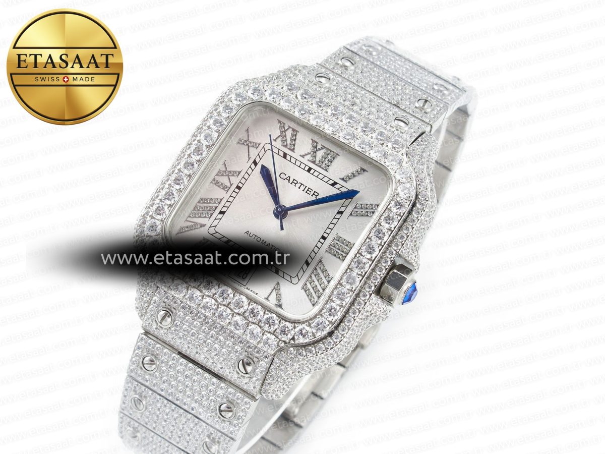 Cartier Santos De 40mm TWF 1:1 Best Edition White Dial SS/SS Dia/Rmn A2824 - Görsel 1