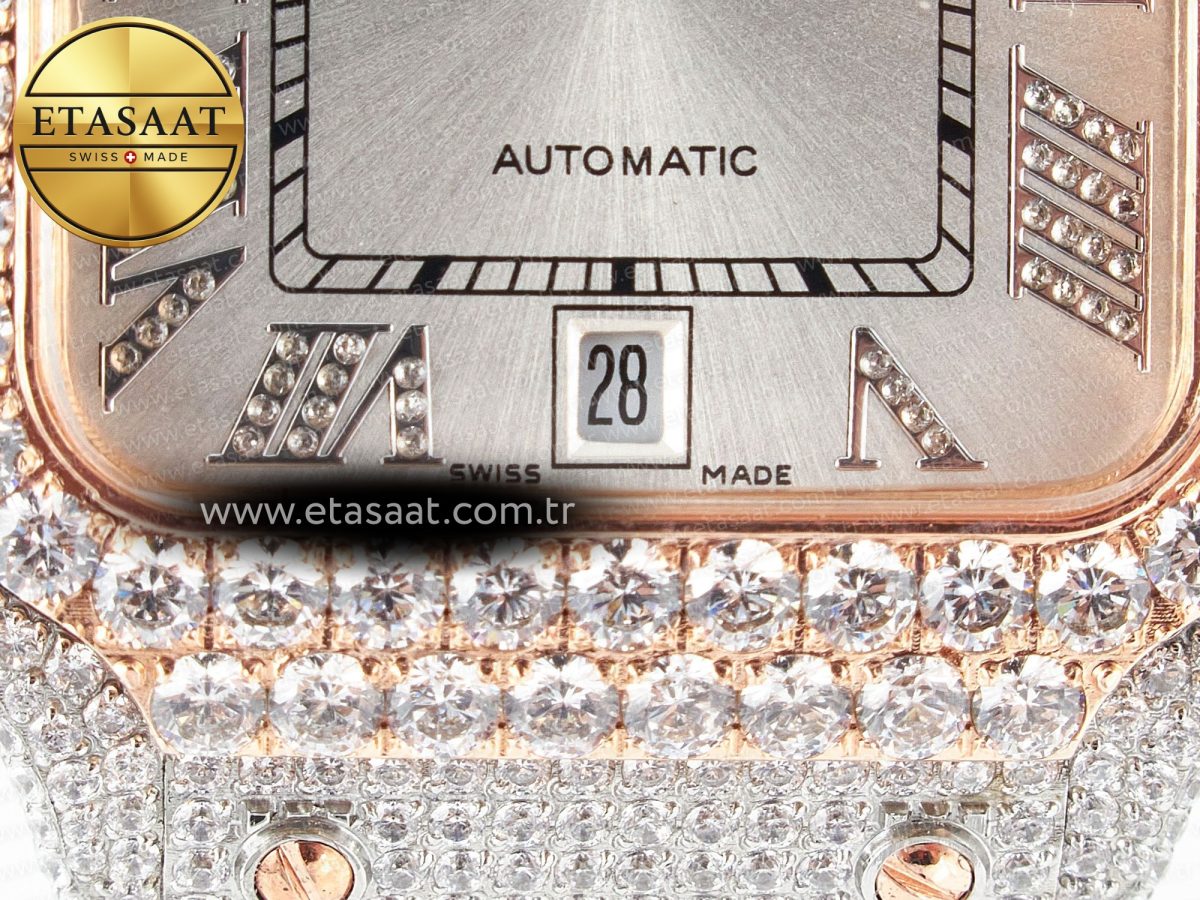 Cartier Santos De 40mm TWF 1:1 Best Edition White Diamond Dial SS/RG Dia/Rmn A2824 - Görsel 11