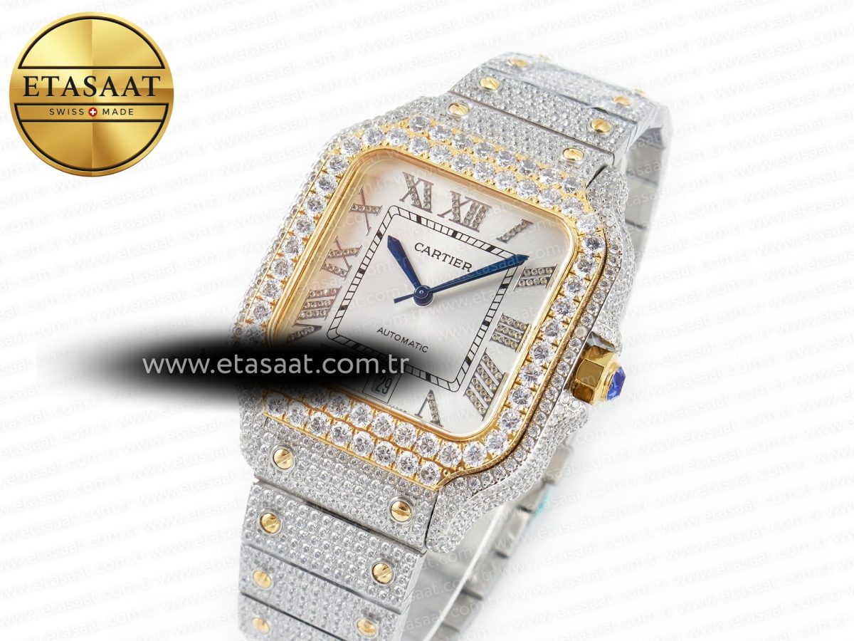Cartier Santos De 40mm TWF 1:1 Best Edition White Diamond Dial SS/YG Dia/Rmn A2824 - Görsel 2