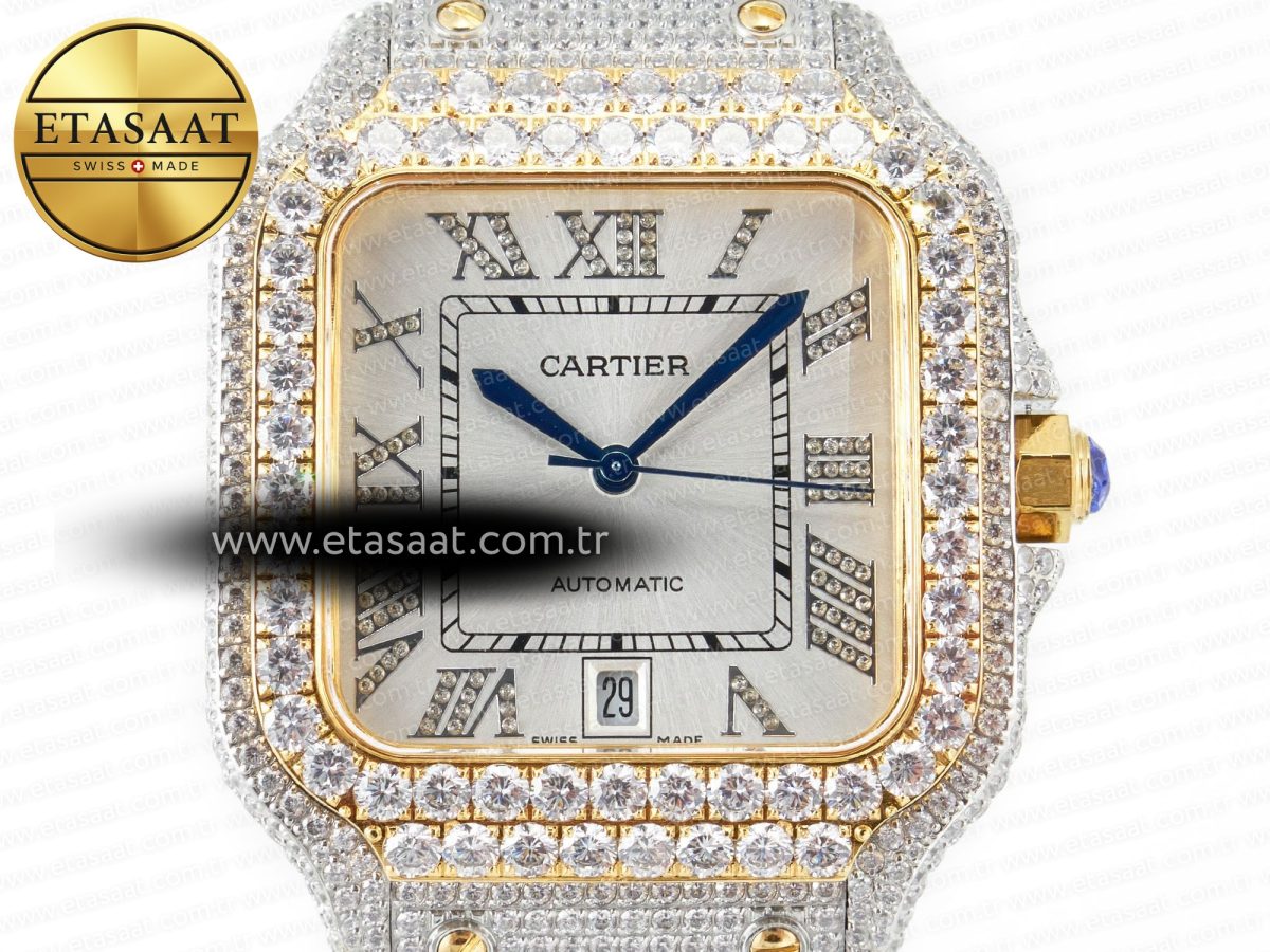 Cartier Santos De 40mm TWF 1:1 Best Edition White Diamond Dial SS/YG Dia/Rmn A2824 - Görsel 4