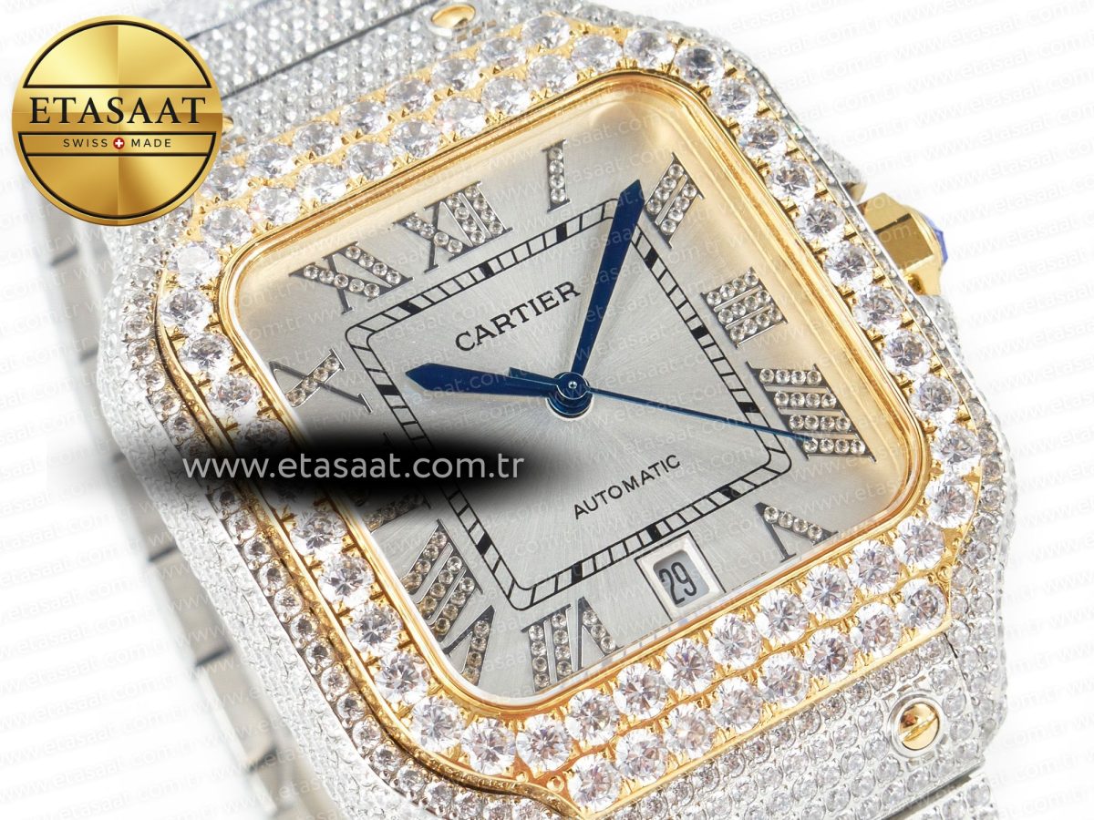 Cartier Santos De 40mm TWF 1:1 Best Edition White Diamond Dial SS/YG Dia/Rmn A2824 - Görsel 5