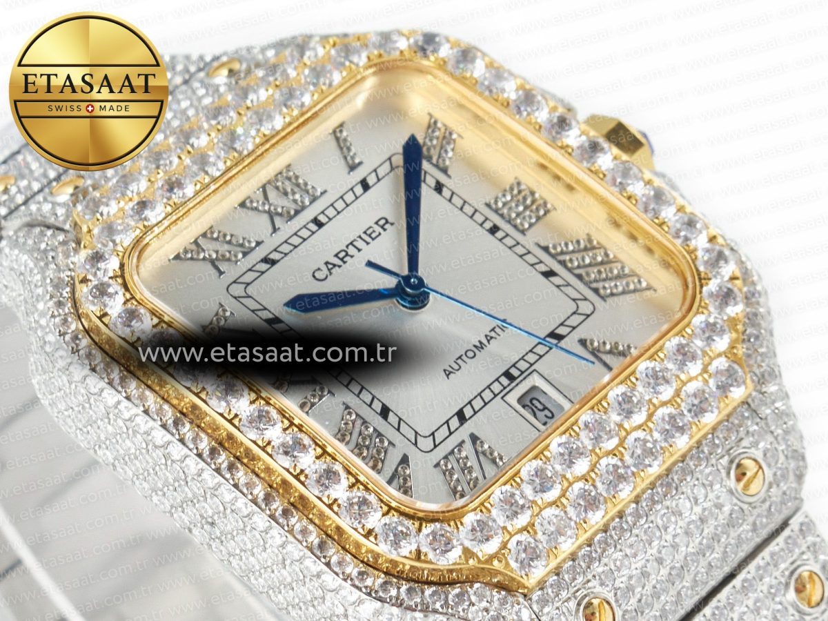 Cartier Santos De 40mm TWF 1:1 Best Edition White Diamond Dial SS/YG Dia/Rmn A2824 - Görsel 7