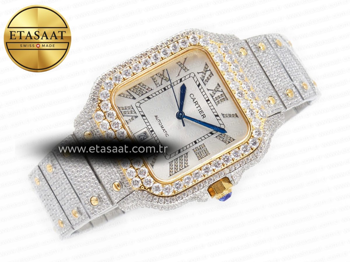 Cartier Santos De 40mm TWF 1:1 Best Edition White Diamond Dial SS/YG Dia/Rmn A2824 - Görsel 8