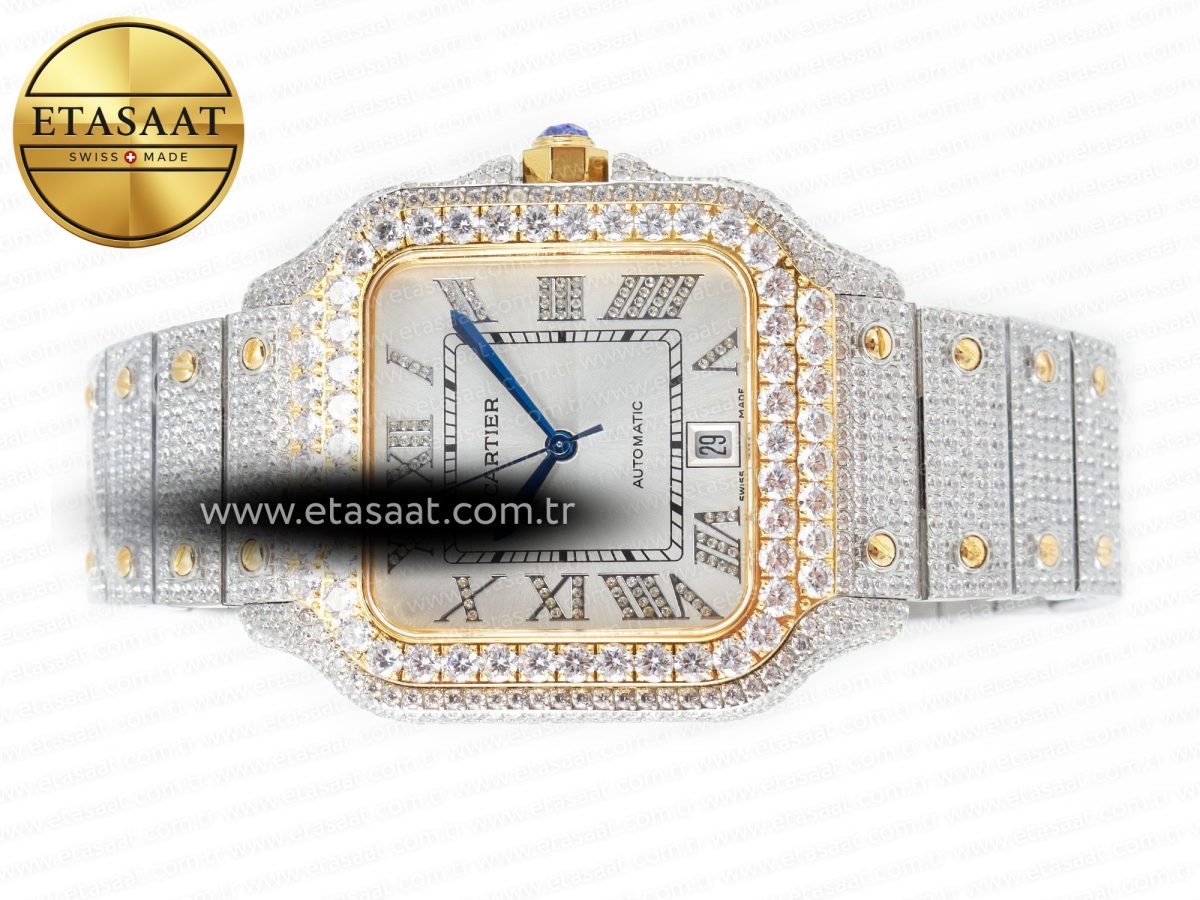 Cartier Santos De 40mm TWF 1:1 Best Edition White Diamond Dial SS/YG Dia/Rmn A2824 - Görsel 9