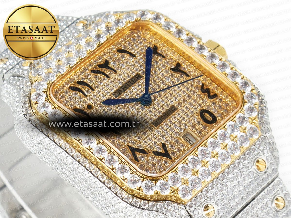 Cartier Santos De 40mm TWF 1:1 Best Edition YG Diamond Dial SS/YG A2824 - Görsel 6