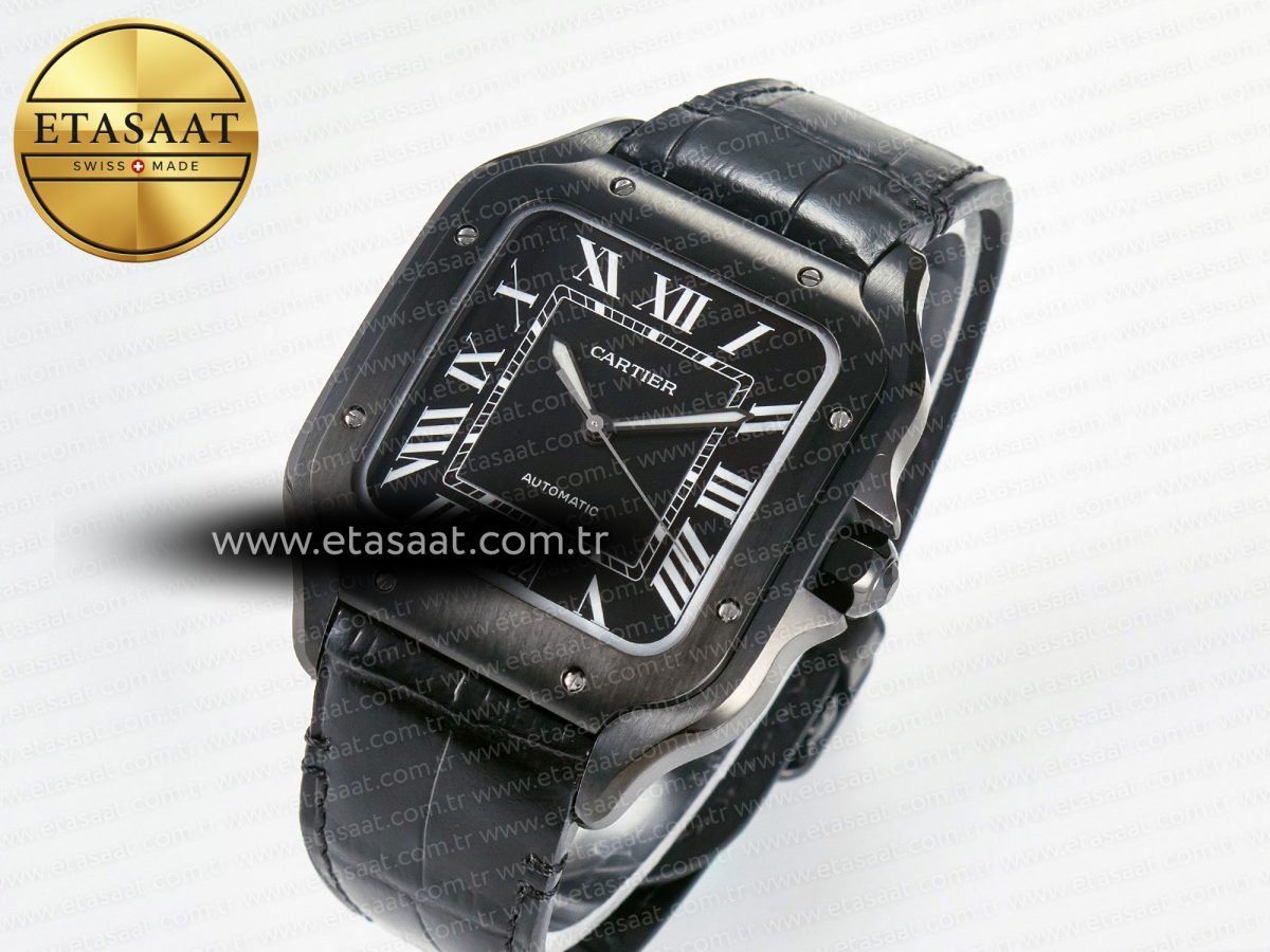Cartier Santos de Cartier 40mm 2018 BVF 1:1 Best Edition Black Dial on Black Leathr Strap MIYOTA 9015 - Görsel 1