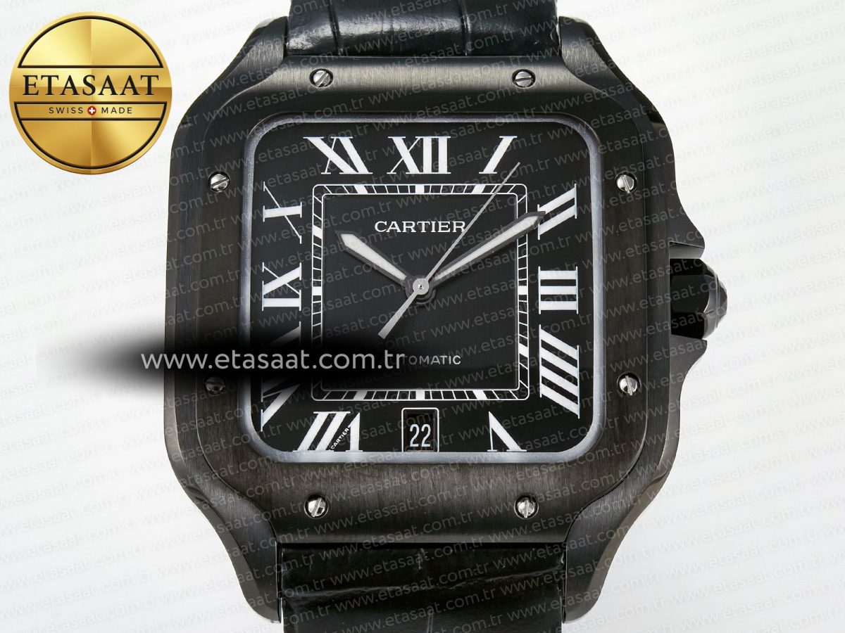 Cartier Santos de Cartier 40mm 2018 BVF 1:1 Best Edition Black Dial on Black Leathr Strap MIYOTA 9015 - Görsel 4
